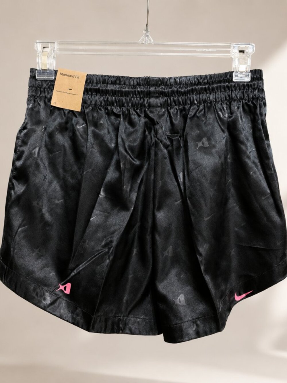 Nike HM7710-010 Black Satin Basketball Shorts Pink Swoosh Women’s M NWT - Picture 3 of 10